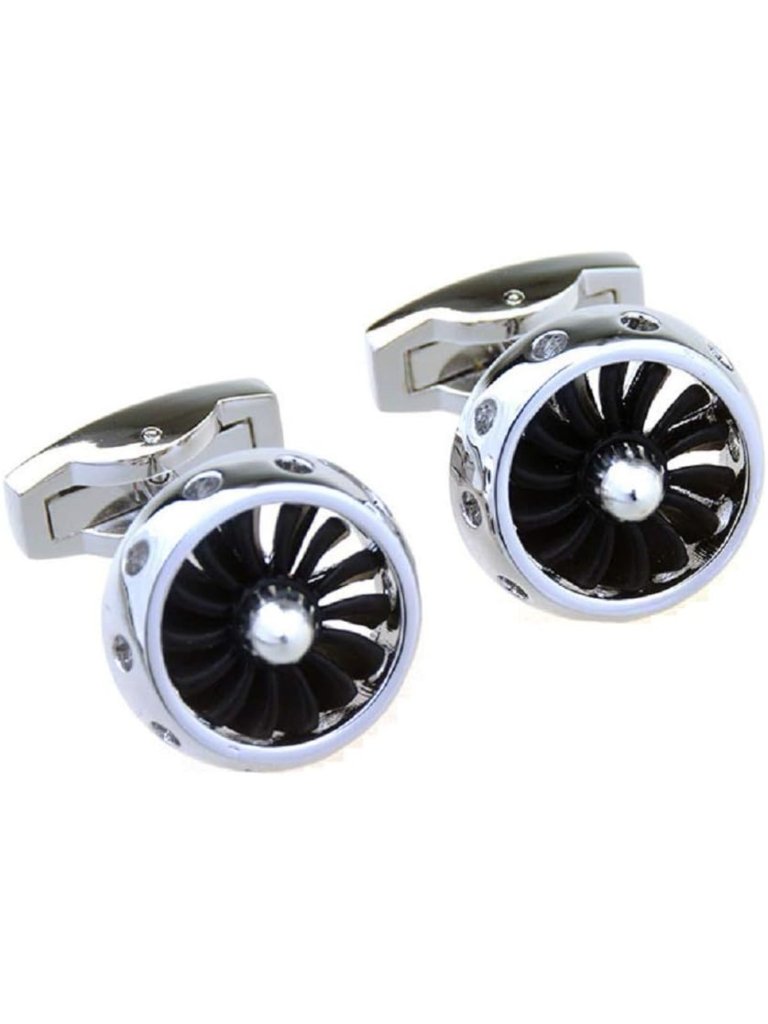Airplane Jet Propeller Engine Cufflinks Set With Gift Box  Polishing Cloth
